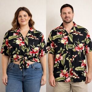 Hula Hula Hawaii Print Button Up Unisex Top 3XL